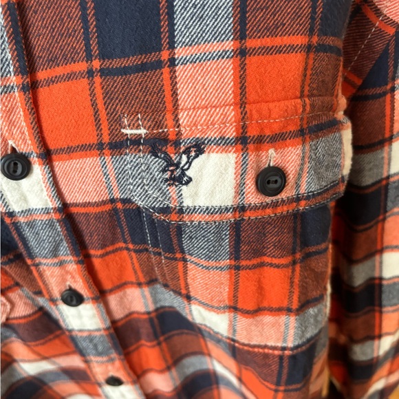 American Eagle Men’s Shirt Athletic Fit Flannel Orange Blue Plaid Cotton Size XL - Picture 8 of 9
